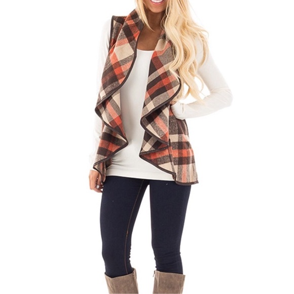 Jackets & Blazers - Buffalo Plaid Asymmetric Sleeveless Vest Cardigan